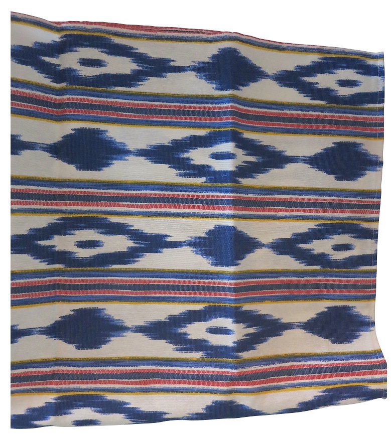 Tischdecke 80x80cm IKAT/Zungen-Muster color(blau-rot-gelb)